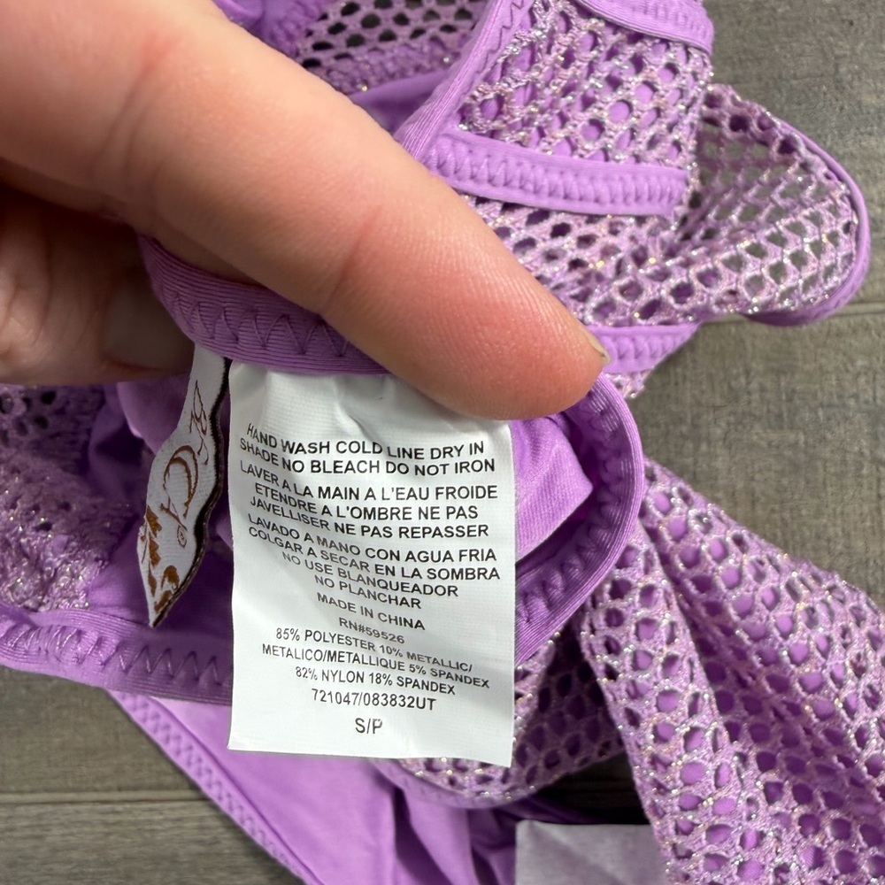 NEW BECCA  Mesh Plunge Neck One Piece Purple Swimsuit - Picture 7 of 8